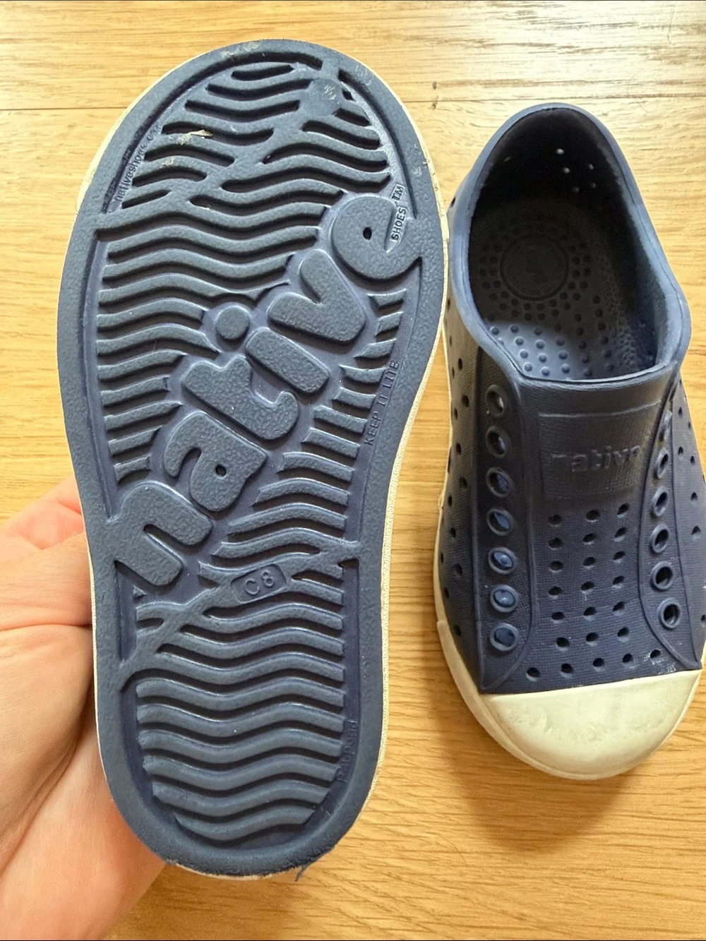 Native Slip-On Sneakers in Navy with White Toe Cap
